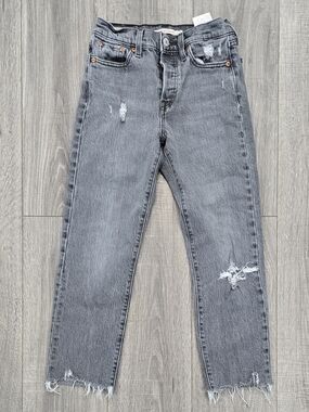 Levi’s Wedgie Straight Jeans Women’s 23 Gray Distressed Raw Hem Button Fly #407